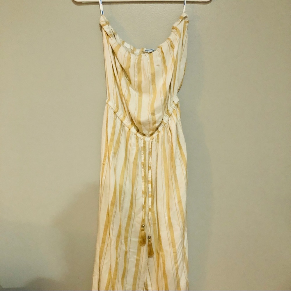 Yellow striped strapless jumpsuit